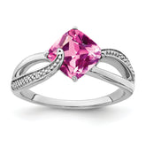 Sterling Silver Rhodium-plated Created Pink Sapphire and Diamond Ring